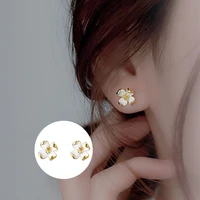 fashion copper metal enamel flower stud earrings cold wind temperament simple trendy statement earrings for women girls jewelry