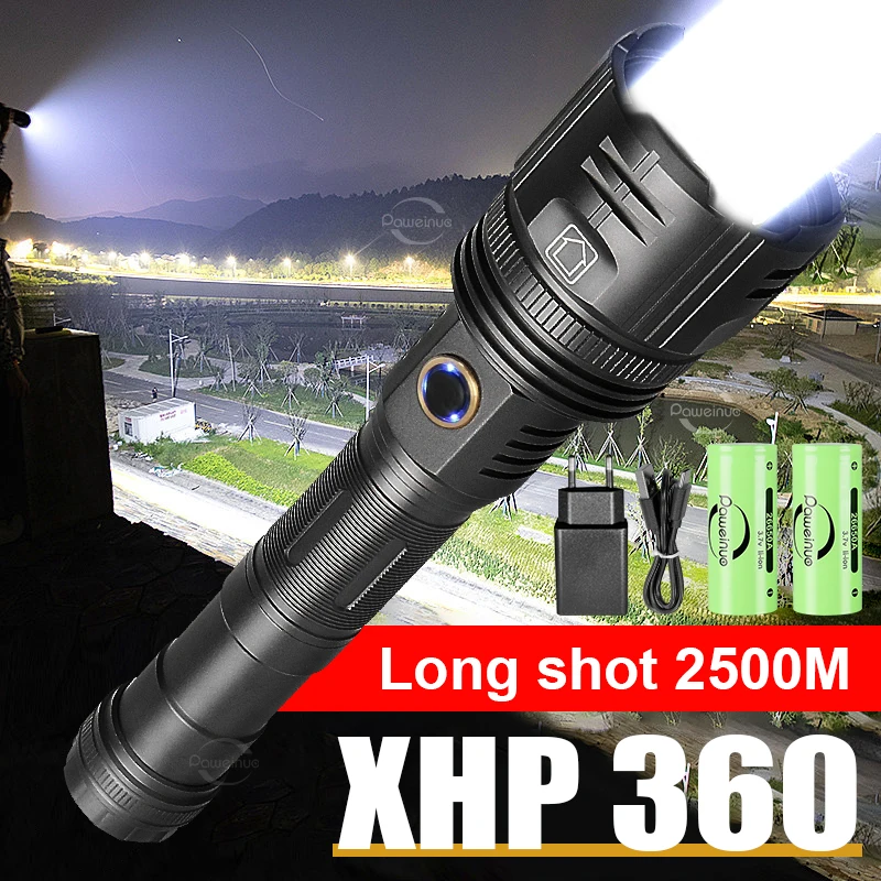 

Super Powerful XHP360 LED Flashlight USB Rechargeable Torch Light High Power XHP50.2 Flashlights Zoom Tactical Lantern Hand Lamp