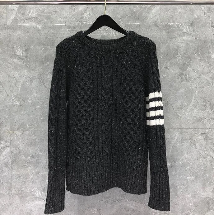 

TB 23SS Fashion THOM Brand Sweaters Men Slim Fit O-Neck Pullovers Clothing Striped Pure Wool Thick Winter Casual Coat Ins