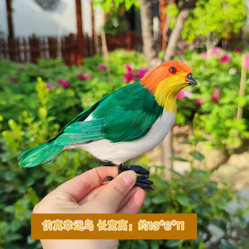 

cute simulation lucky bird model plastic&fur green bird about 13x6x11cm