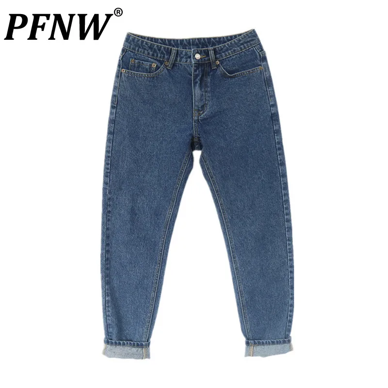

PFNW Spring Summer New Men's Fashion Solid Color Denim Pants Vintage Wearproof Zippers Simple Anti-wrinkle Chic Trousers 12Z1039