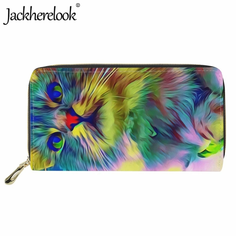 

Jackherelook, женские кожаные кошельки, модный длинный кошелек с красочным рисунком котенка, Модный изысканный женский кошелек с зажимом для монет