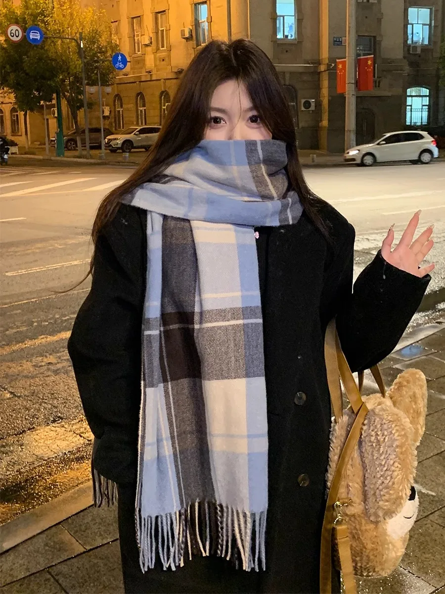 Кашемировый женский шарф новинка 2024 клетчатая теплая шаль фуляр платок из