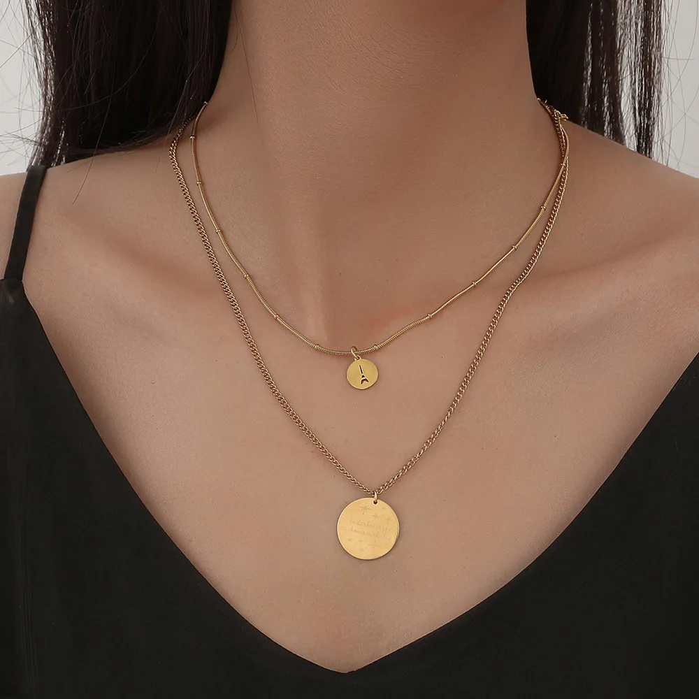 

Fashion Personality Stainless Steel Round Card Pendant Titanium Steel Gypsophila Multilayer Sexy Clavicle Chain Women's Jewelry