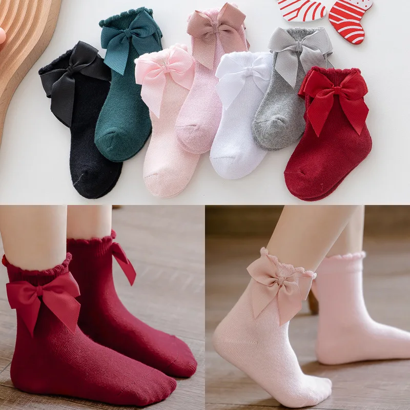 

Winter Autumn Children Socks with Big Bows Baby Girls Ankle Socks Cotton Socks Toddlers Infants Cute Ankle Sock for 0-7Years