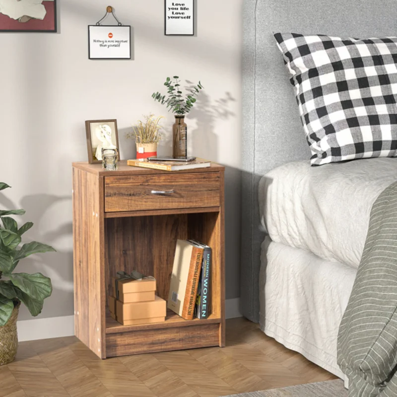 

CH Retro Color Particleboard Triamine Curved Handle One Drawer Bedside Table[US Stock]