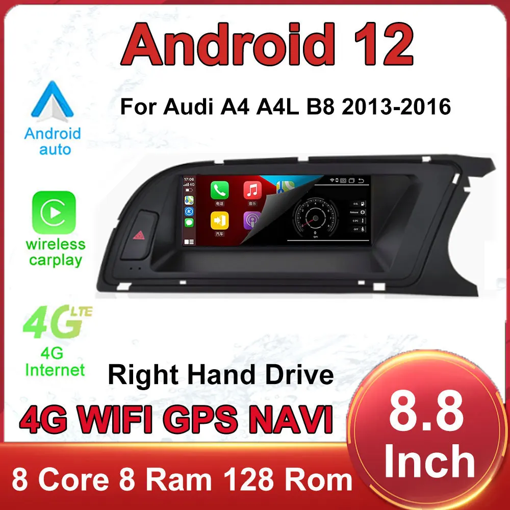

RHD 8.8 Inch Android 12 Touch Screen Car Carplay Monitors Multimedia Stereo Speacker Radio Player For Audi A4 A4L B8 2013-2016