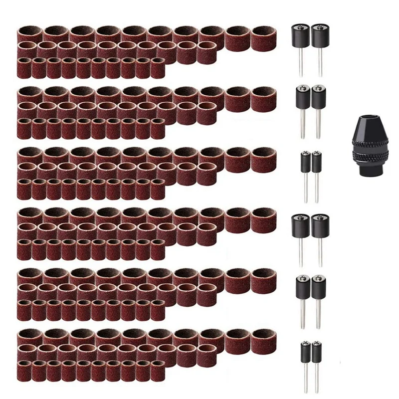 

193 Pcs Drum Sander Set Including 180 PCS Sanding Band Sleeves and 12 PCS Drum Mandrels Wih 1 PCS Keyless Chuck