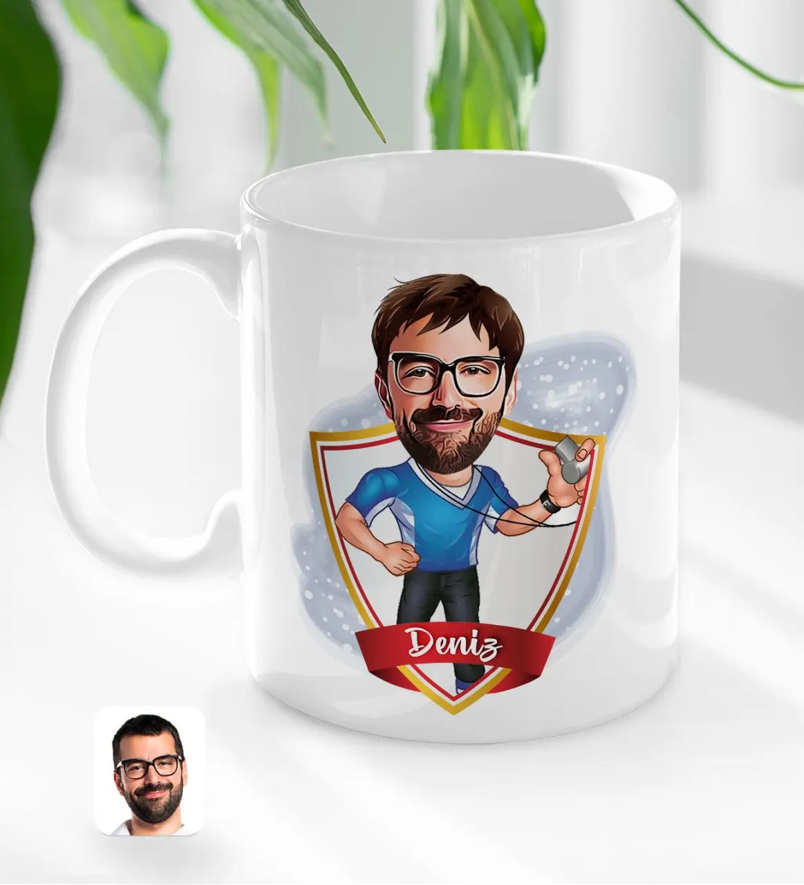 

Персонализированная Мужская тренерская карикатура с белой чашкой