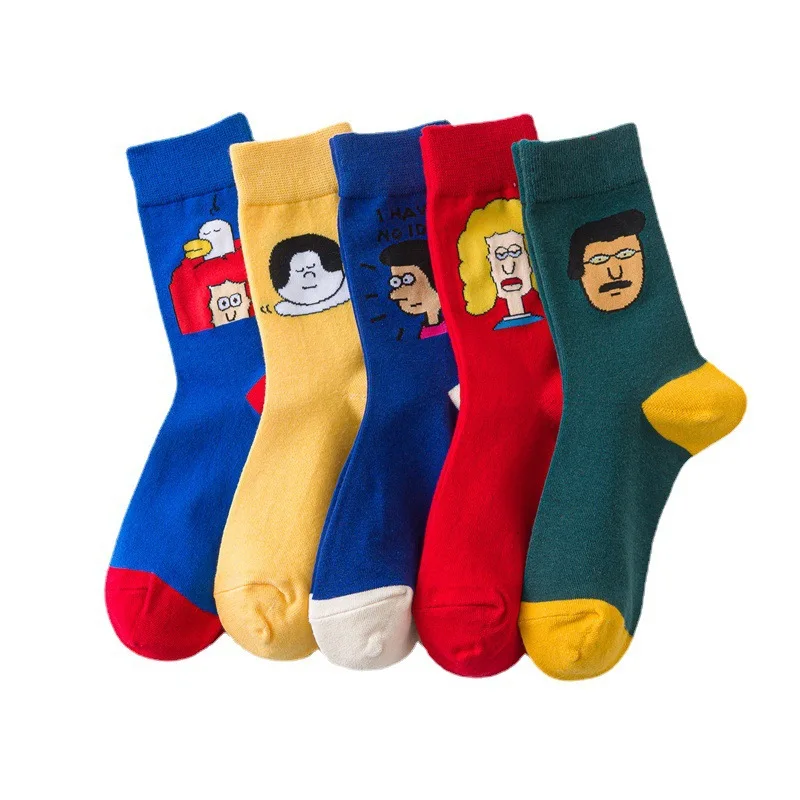

5 Pairs Women Long Socks Set Cute Cartoon Fruit Letters Striped Expression Harajuku Socks Autumn Winter Korean Japanese Fashion