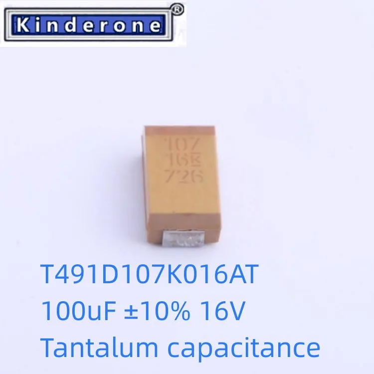 1-100PCS T491D107K016AT  100uF ±10% 16V Tantalum capacitancet  New Original