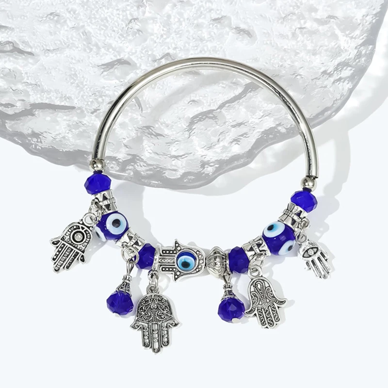 

Женский браслет в стиле панк, винтажный браслет с синими бусинами, цепочка с подвесками, ювелирные изделия