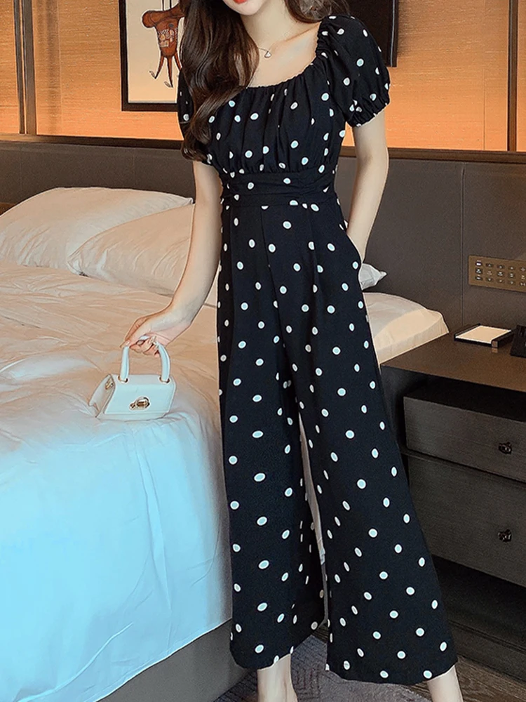 

Casual Jumpsuits 2022 Summer New Polka Dot Jumpsuits High Waist Show Thin Wide Leg Pants Korean Fashion Women'S Clothing