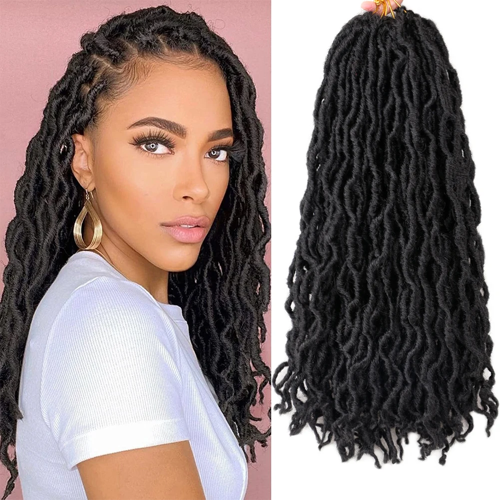 

Wavy Gypsy Locs Ombre Crochet Hair 18 Inch Goddess Locs Synthetic Fiber Faux Locs African Dreadlocks Braiding Hair Extensions