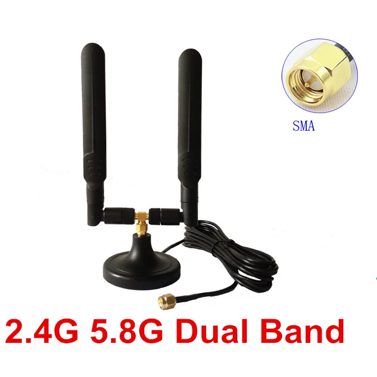 2PCS 2.4G 5.8G dual band magnetic rubber antenna high gain 2.4G/5.8G SMA wifi magnet base aerial 5meter cable