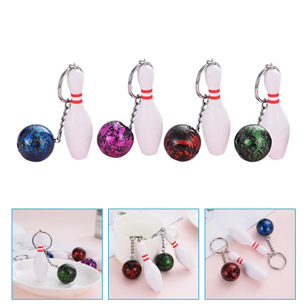 4 Pcs Bowling Keychain Mini Keychains Ornaments Sports Themed Rings Pendant Creative Zinc Alloy Small Child