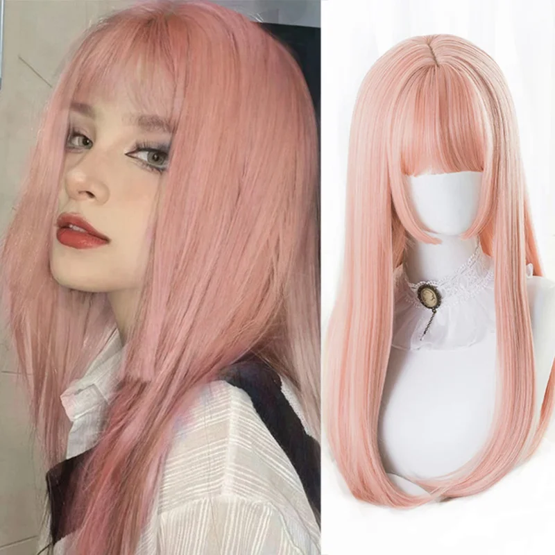 Синтетический длинный парик Houyan с прямыми волосами для косплея розового и