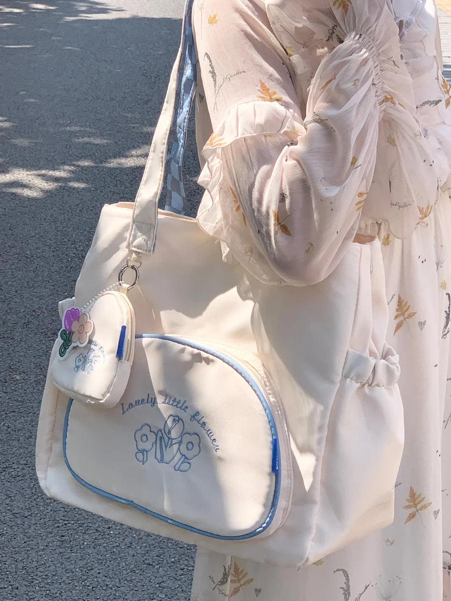 

Новая холщовая вместительная простая модная сумка Kawaii Lolita Милая женская сумка на плечо Студенческая сумка-тоут с мини-сумкой