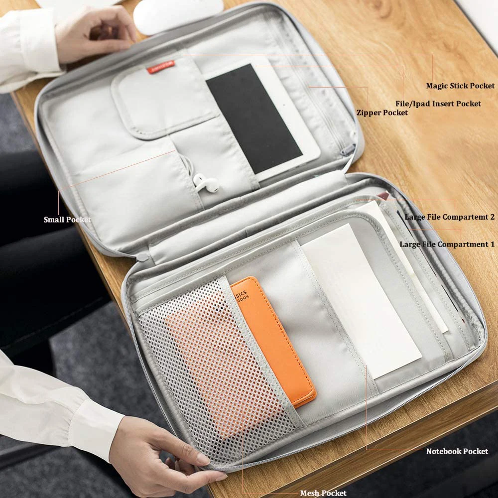 A4 Document Bags Waterproof File Document Holder TravelBags with Zipper Portfolio Organizer for Office Ipad Pen Notebooks