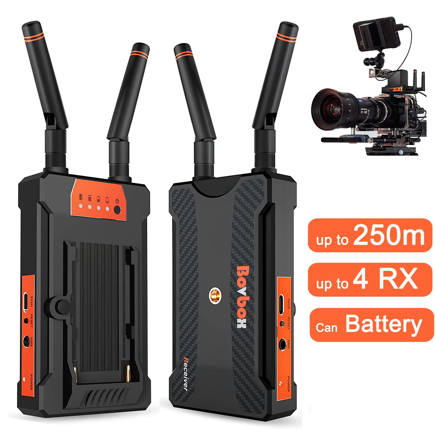 HD 200m 250m Long Range Live Streaming Wireless HDMI Extender Video Transmitter Receiver for Camera Camcorder PC Can Put Battery