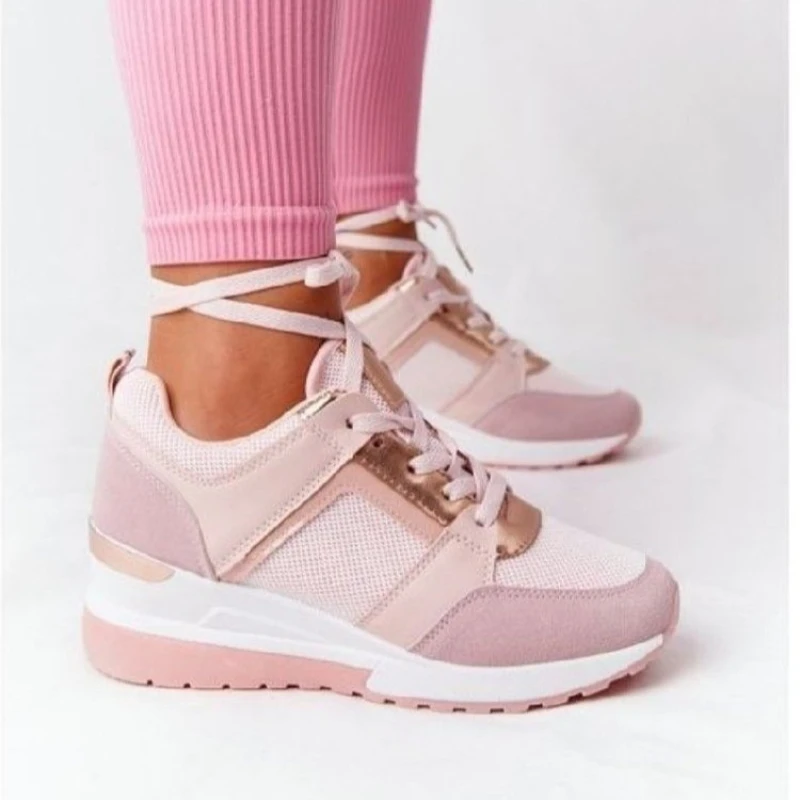 

Women Sneakers 2021 New Breathable Leather Wedge Sports Shoes Height Increasing Vulcanize Shoes Casual Lace-Up Platform Sneakers