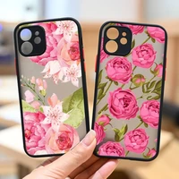paeonia flowers pink art phone case matte transparent for iphone 7 8 11 12 13 plus mini x xs xr pro max cover