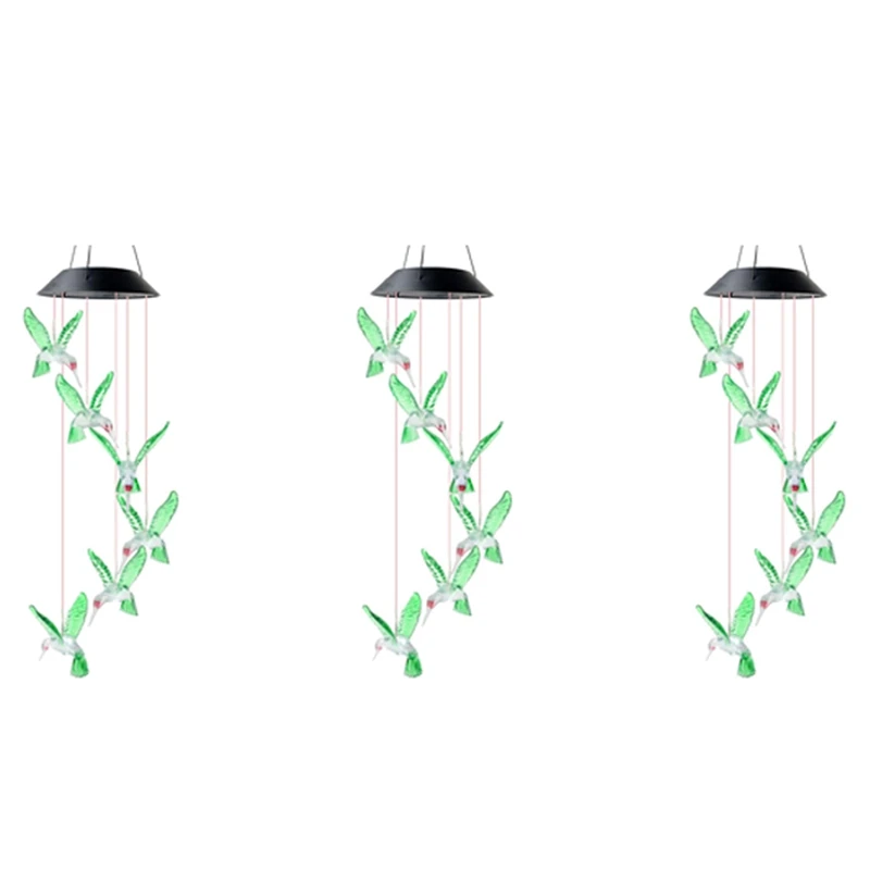 

3X LED Solar Wind Chime Lamp Bird Wind Chime Lamp Pendant Wind Chime Decorative Lamp Color Changing Lamp Solar Lamp