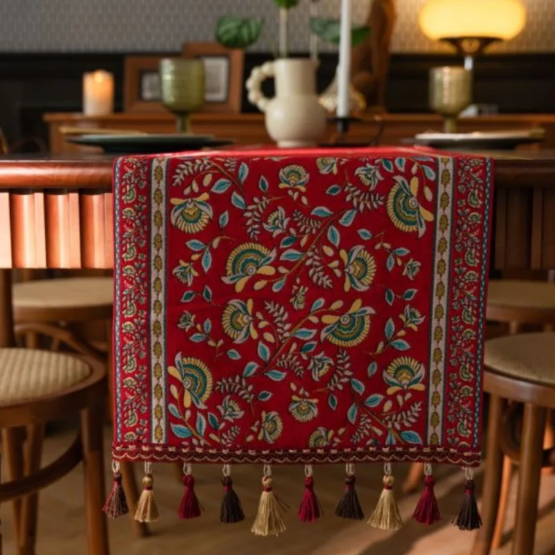 

Дорожка для стола из полиэстера, ретро, с кисточками