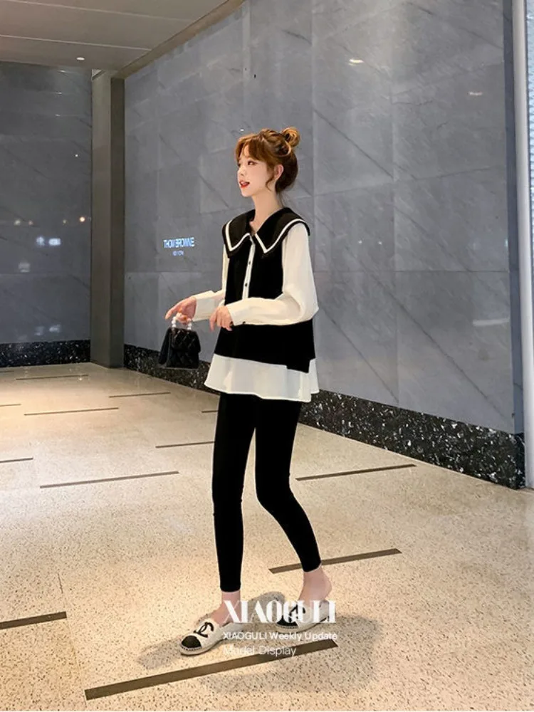 Hikigawa шикарные модные контрастные цветные женские рубашки с воротником Питер Пэн