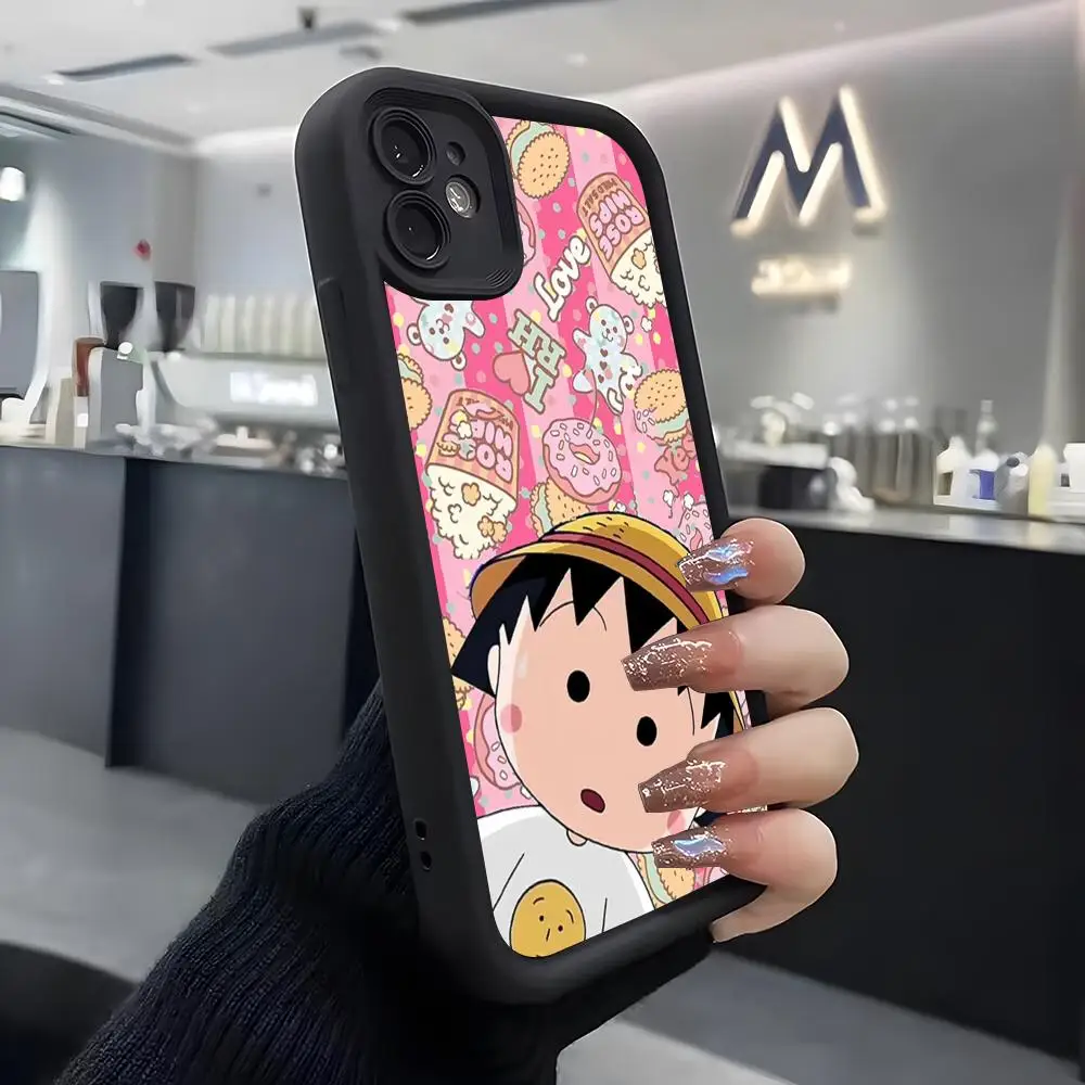 Фото Чехол для телефона C-Chibi M-Maruko-chan для IPhone Air 17 Pro Max 16 E 15 14 Pro Max 13 12 11 Mini Plus, мягкий силиконовый черный чехол №4
