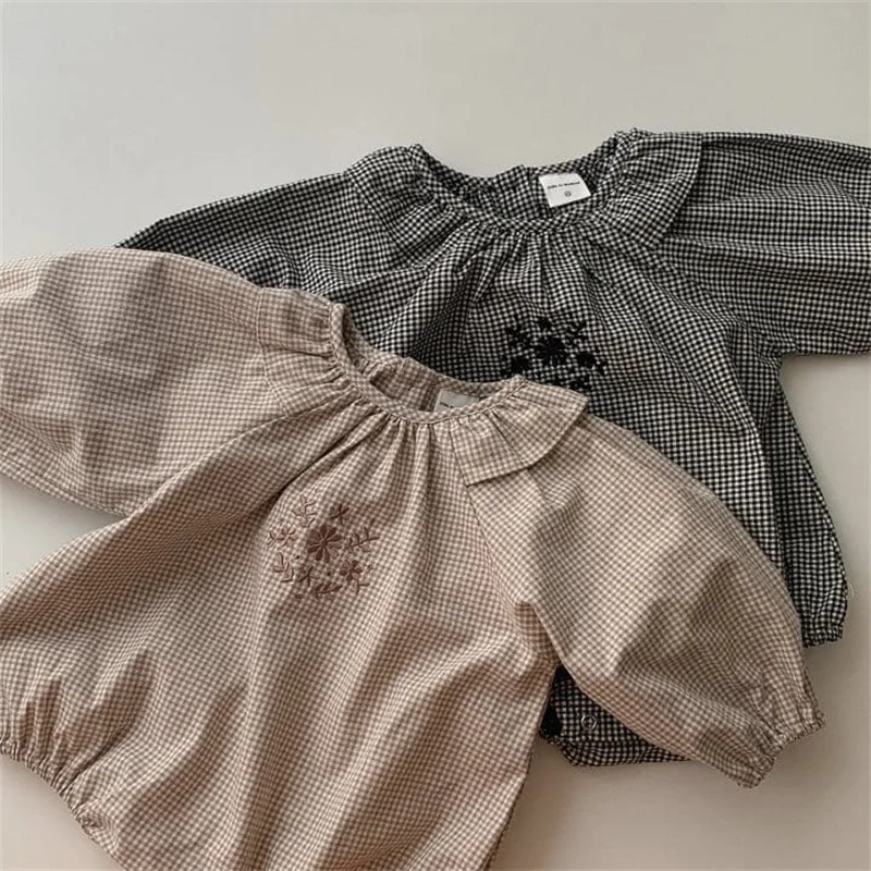 

Детский хлопковый комбинезон в клетку, с длинным рукавом