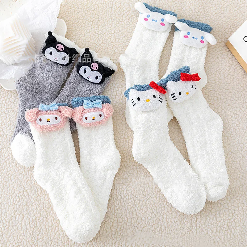 Kawaii Sanrioed Anime Cartoon series Kuromi mymelody Cinnamoroll Plush Cute Fashion Breathable Cotton home Medium tube Socks