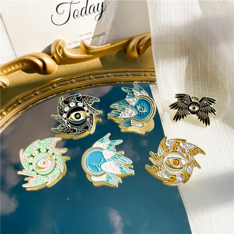 

Mystery Galaxy Seraph Enamel Brooch Punk Evil Eyes Pure Angel Wings Collar Pins Bag Badge Women Gifts Jewelry