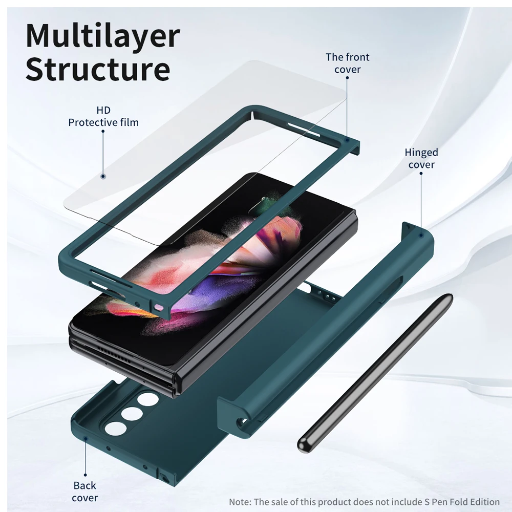 with Touch Pen For Samsung Galaxy Z Fold 5 4 3 2 5G Case Hinge Pen Slot Front Screen Glass Protect Capa Z Fold 2 3 4 5 Cover