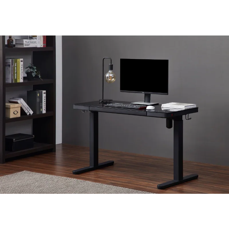 

KOWO 48" K302 Tempered Glass Electric Height Adjustable Standing Desk with Drawer, Black