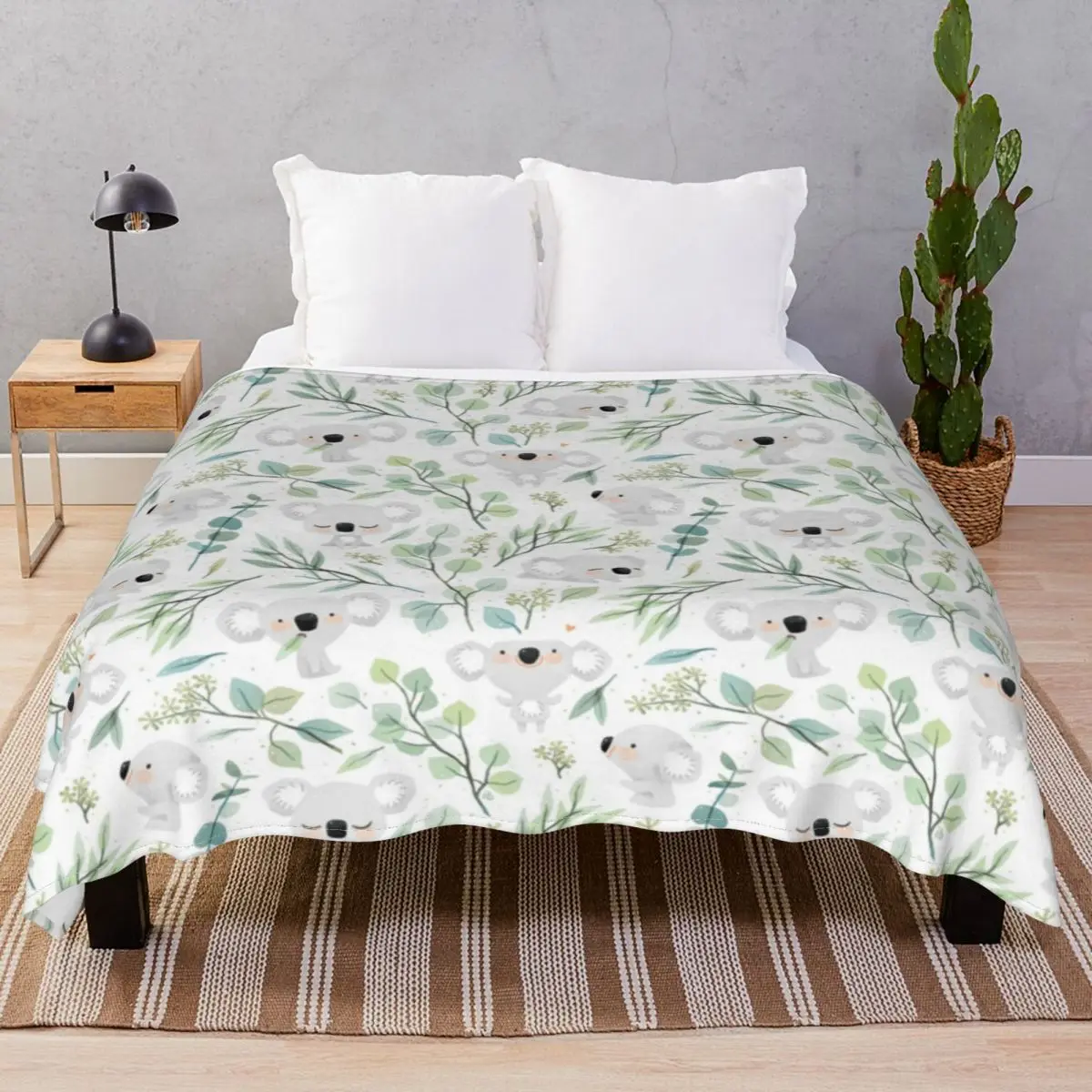 Koala And Eucalyptus Blankets Velvet Textile Decor Multi-function Unisex Throw Blanket for Bedding Home Couch Travel Cinema