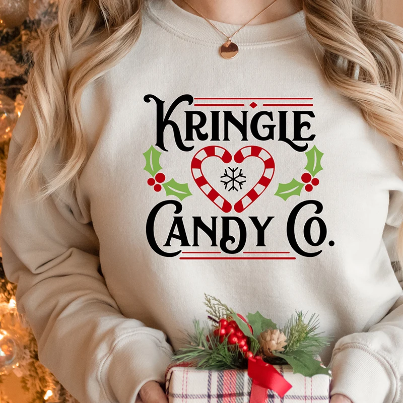 

Rheaclot Kringle Candy Co Printing Women's Causal Cotton Long Sleeve SweatShirt