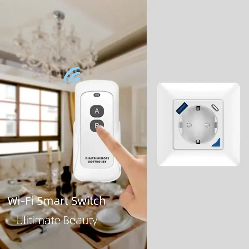 Фото Умная Wi-Fi розетка для встраивания в стену с быстрой зарядкой USB, стандарт ЕС, 16А, с функцией дистанционного управления через приложение №2