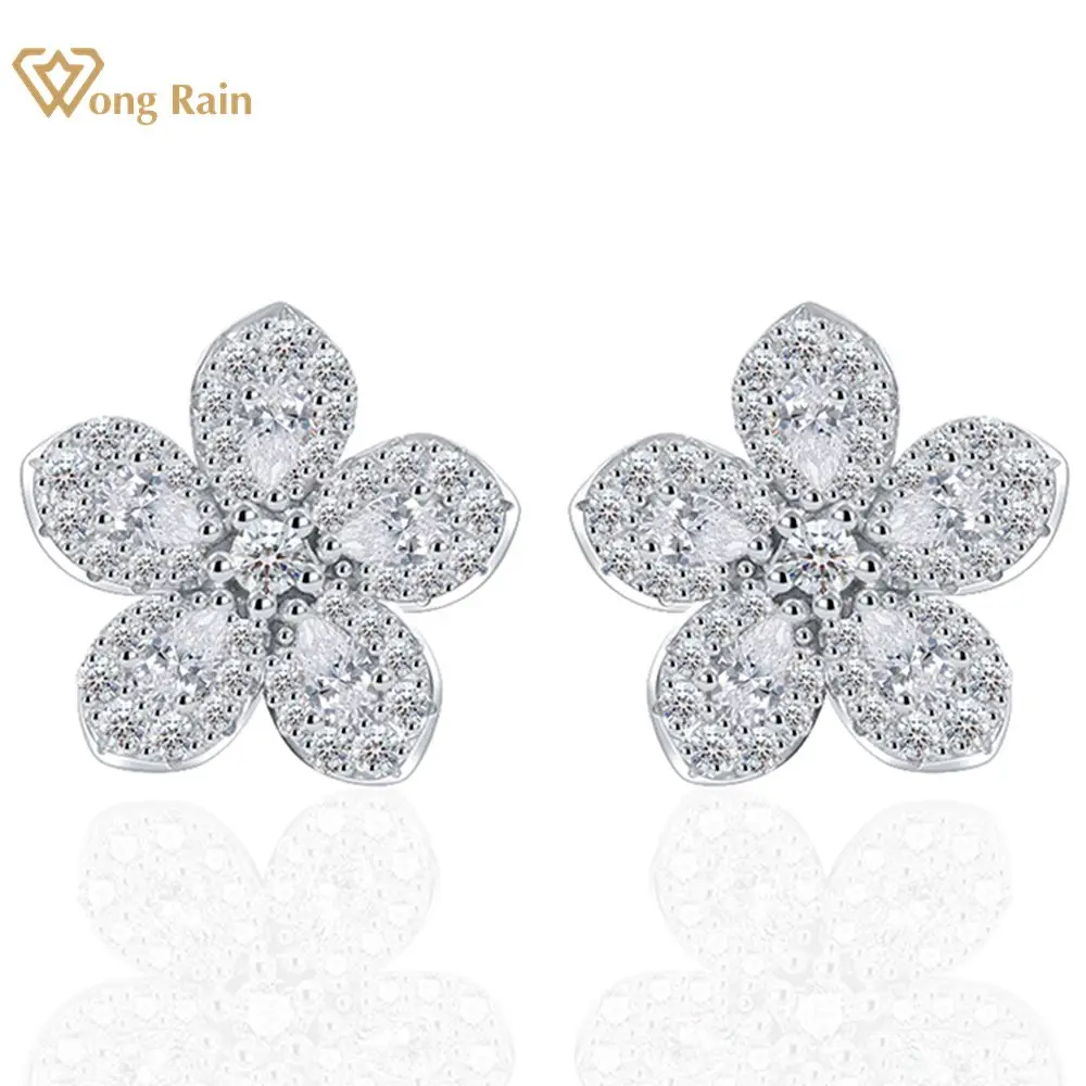 

Wong Rain 100% 925 Sterling Silver Lab Sapphire Gemstone Flower Ear Studs Earrings Wedding Party Women Jewelry Gifts Wholesale