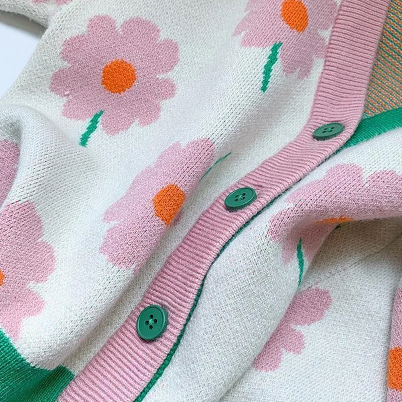 Детский трикотажный кардиган с цветочным принтом на весну/осень