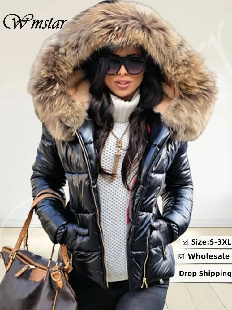 

Wmstar Puffer Jacket Down Coat Women Winter Plus Size Women Clothing Hoodies with Feather Short Length Wholesale Dropshipping