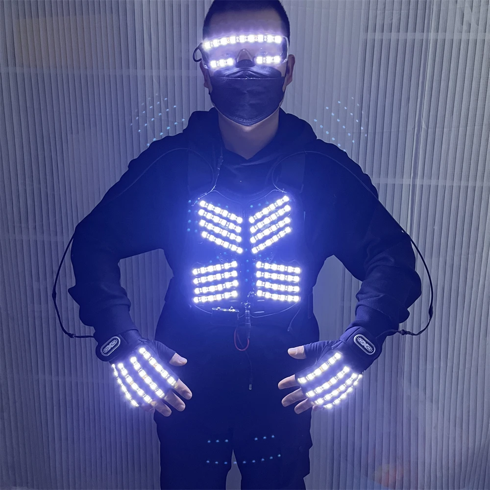 Крутой RGB светодиодный костюм робота перчатки светящаяся одежда светящиеся