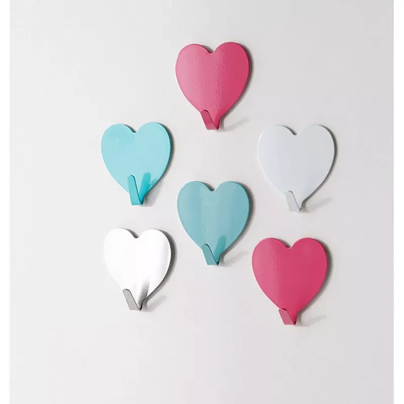 

Love Heart Wall Hooks Clothes Towel Mask Hanger Stainless Steel Bathroom Kitchen Hook Door Keys Organizer Holder Home Decor