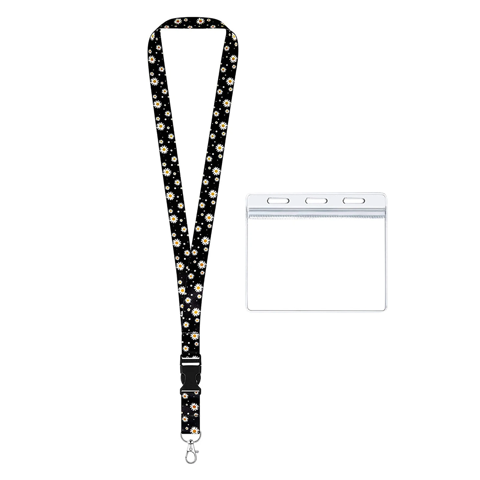 

Name Card Cover With Lanyard School Student Bus Card Case Doctor Nurse Waterproof Cute Lanyard Daisy Print ID Badge Holder