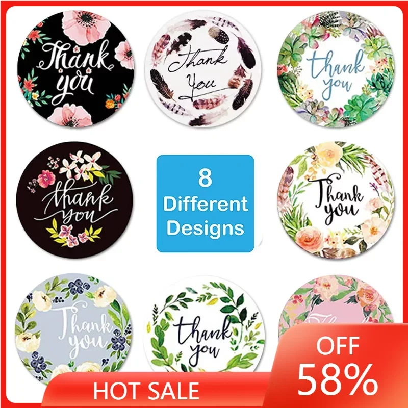 

100-500pcs Thank You Round Sticker Scrapbook Envelope Seal Sticker Gift Flower Decoration Stationery Label Sticker