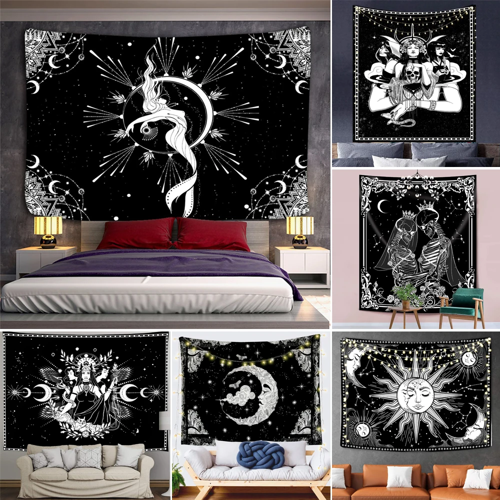 

Christmas Halloween Tapestry Wall Hanging Tapestry Skull Lover Hippie Home Boho Decor Black and White Bedroom Decor Tapestry