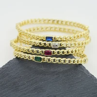 2022 new trendy lady women jewelry gold color single colorful rectangle cz cuban link chain band bangle