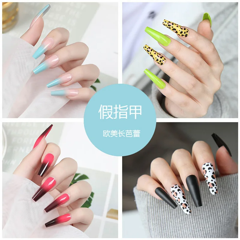 

24pcs Sexy Leopard Wave Designs False Nails French Long Coffin Fake Nail Fashion Artificial Full Cover Nail Art