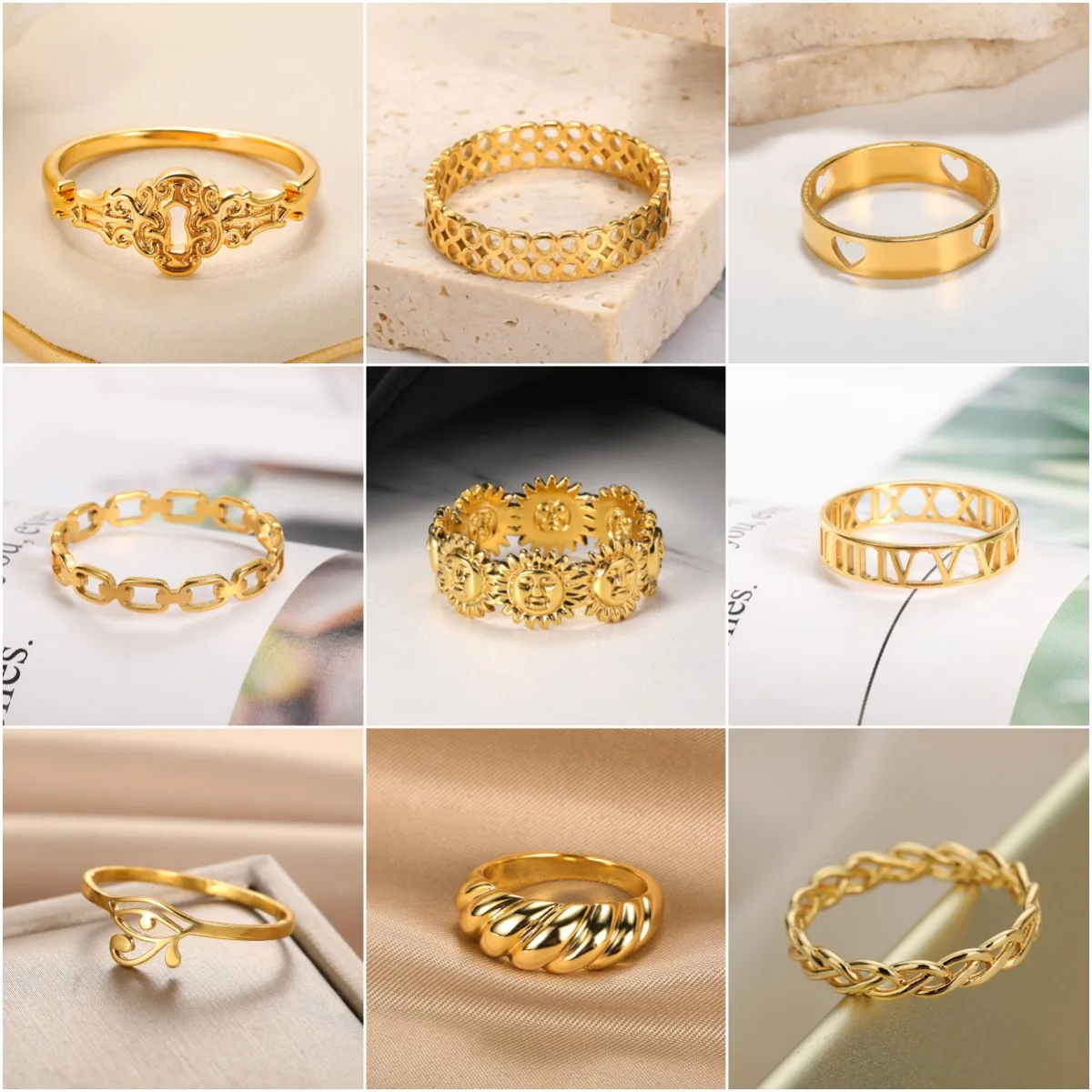 

Simple Stainless Steel Rings For Women Gold Color Anillos Mujer Evil Eye Bague Homme Opening Couple Ring Love Party Jewelry Gift