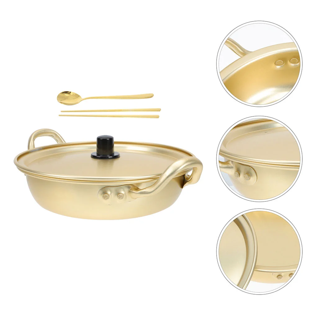 

Pot Ramen Korean Soup Ramyun Pan Cooking Steamer Noodle Stew Hot Noodles Cooker Pasta Gold Steel Chopsticks Spoon Chinese